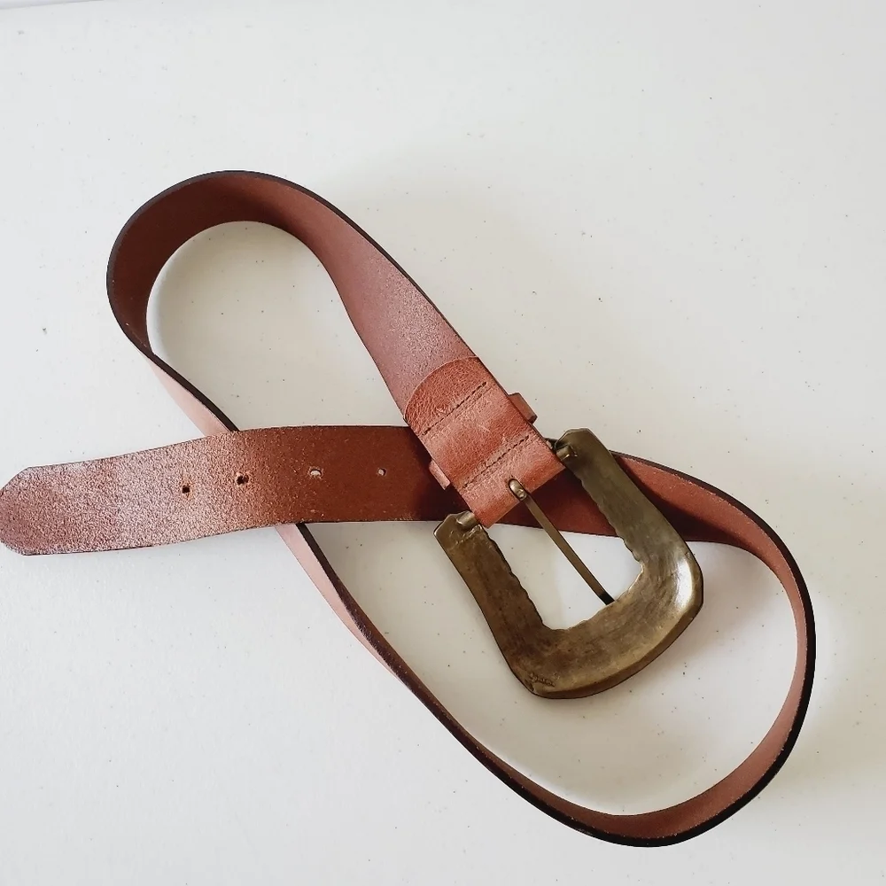Fabio Corti Genuine Leather Belt Brown Jeweled Beaded Oversized Buckle‎ Italy